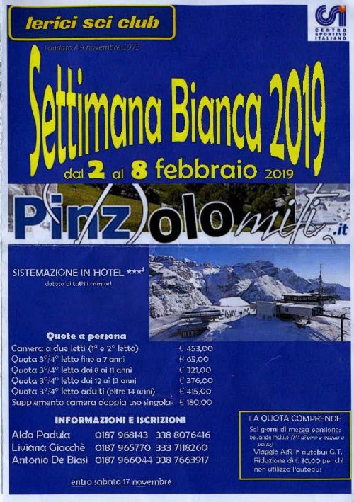 Locandina Settimana Bianca a Pinzolo 2019